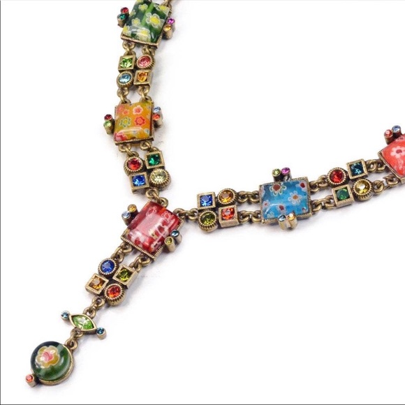 Millefiori Glass Geometric Y link Necklace - Picture 3 of 4